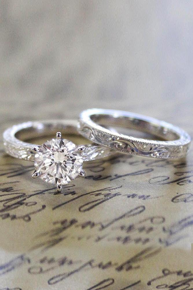 vintage wedding rings round cut solitaire diamond white gold