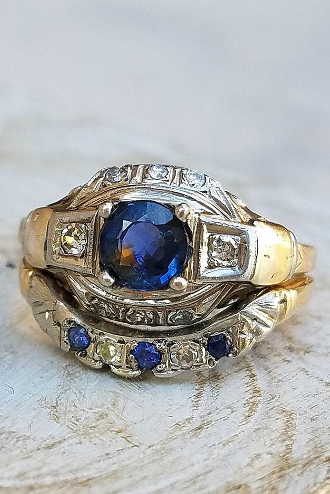 vintage wedding rings sapphire round cut yellow gold