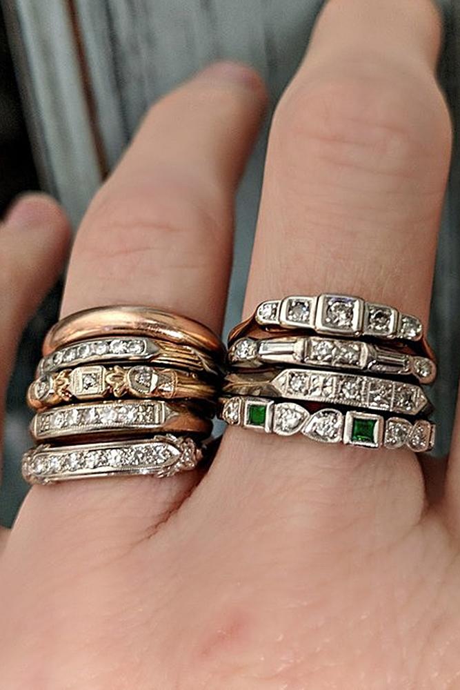 vintage wedding rings stackable bands gold art deco