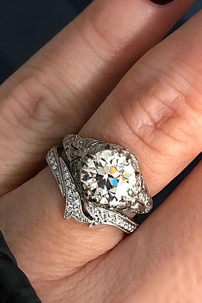 vintage wedding rings white gold round cut diamond