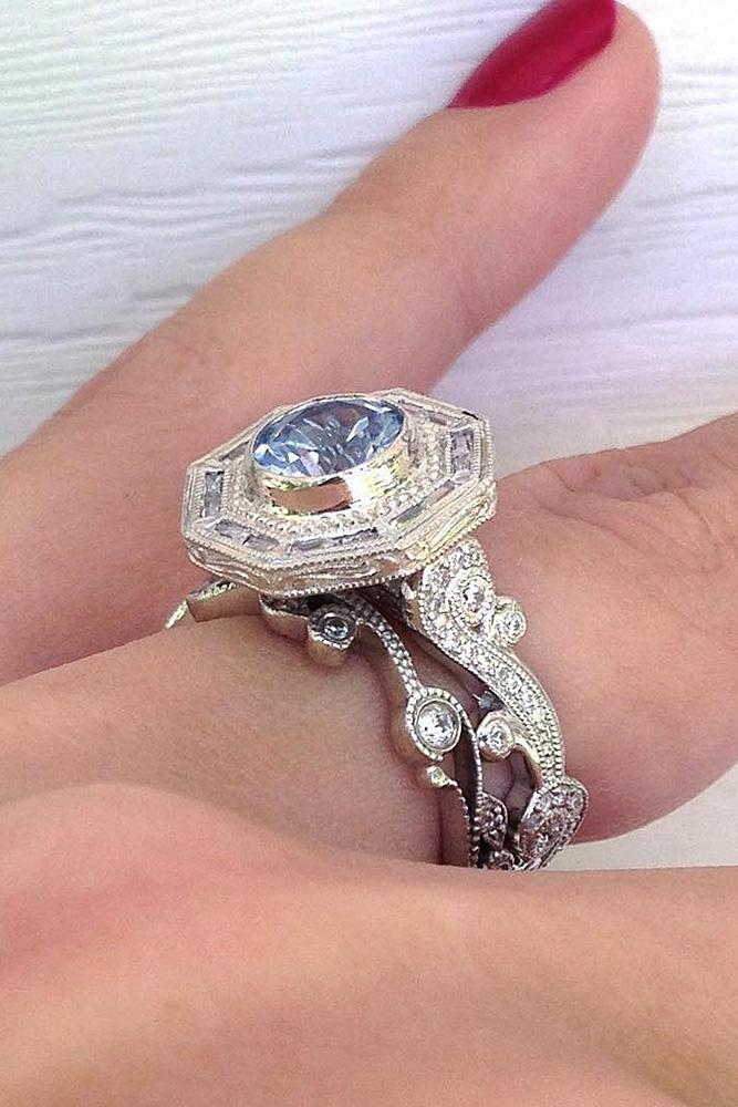vintage wedding rings white gold round cut diamond