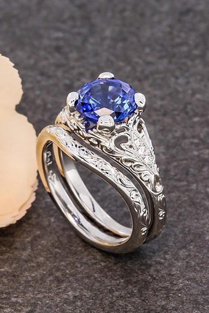 vintage wedding rings white gold round cut sapphire