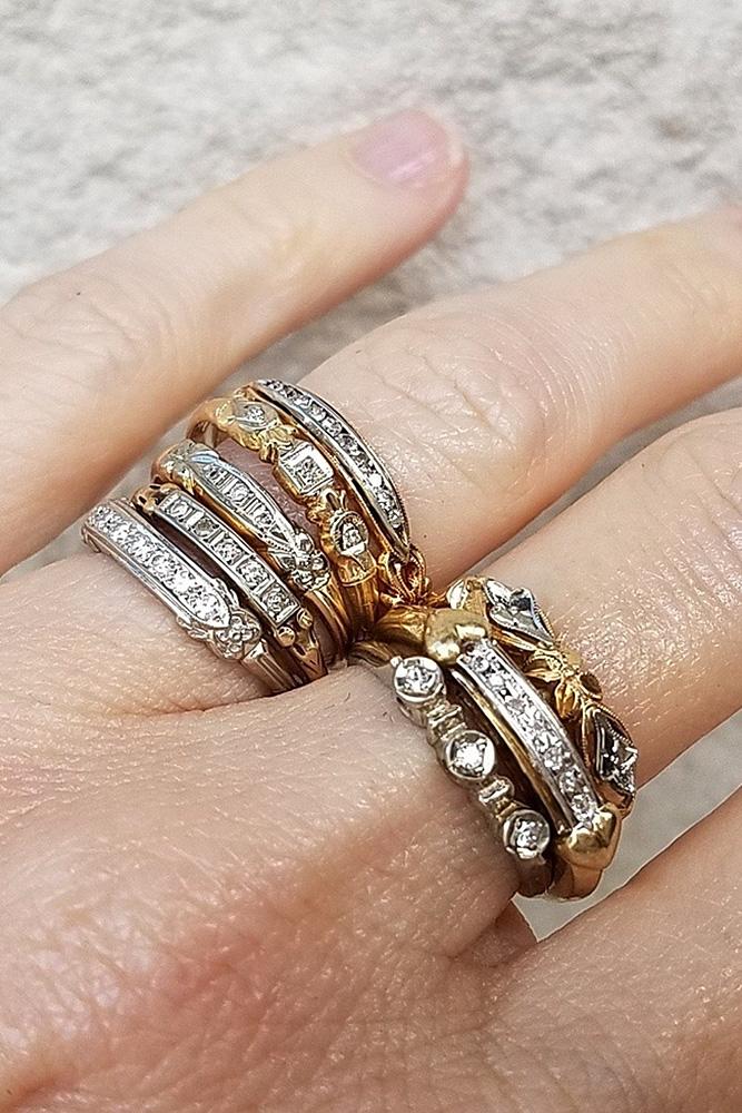vintage wedding rings yellow gold white gold art deco band