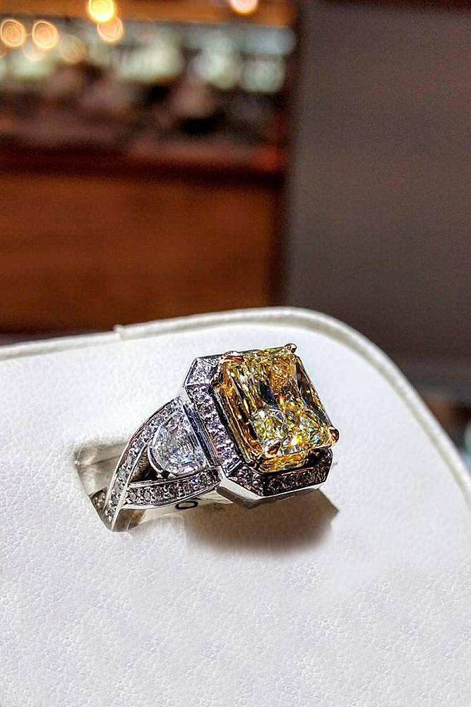 yellow diamond engagement rings princess cut modern white gold