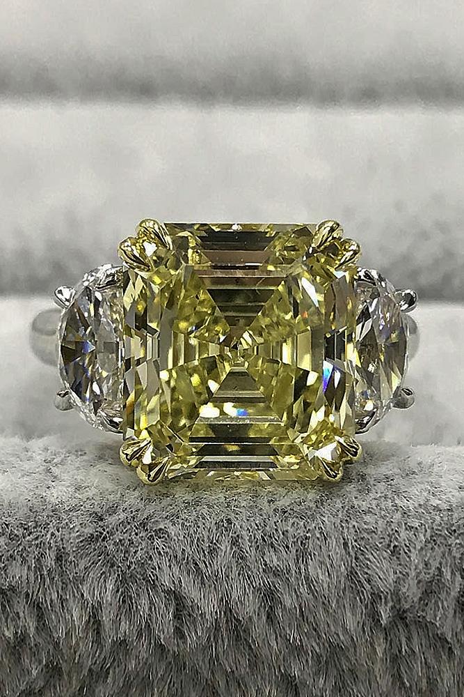 yellow diamond engagement rings solitaire emerald cut white gold