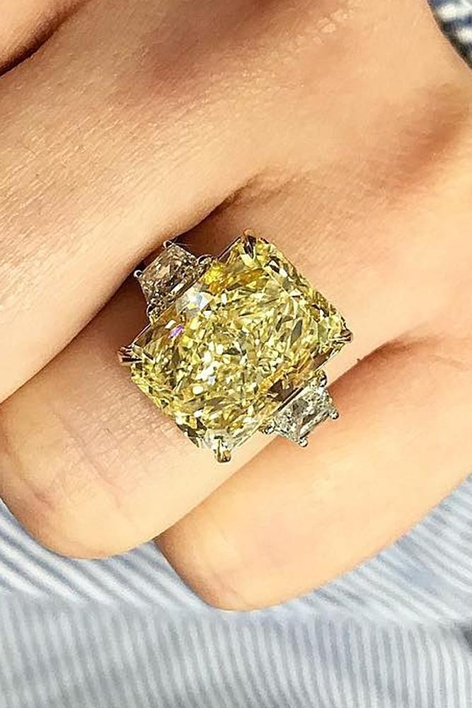yellow diamond engagement rings solitare emerald cut