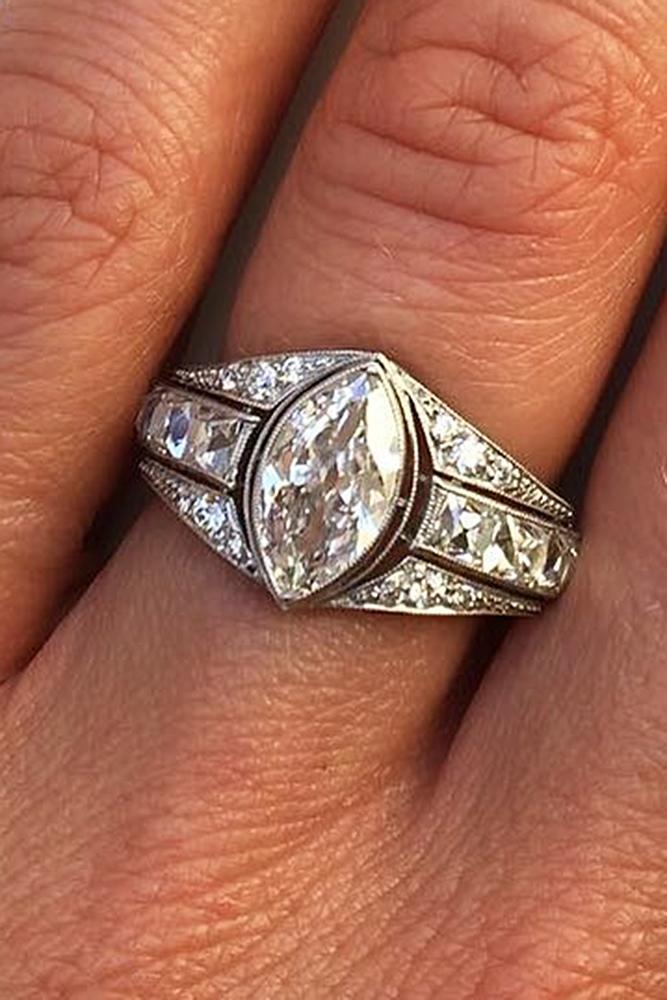 art deco engagement rings marquise cut diamond white gold