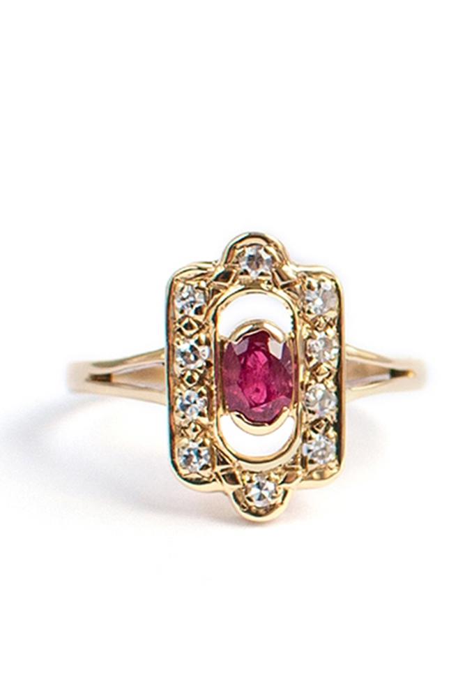 art deco engagement rings oval cut ruby gold