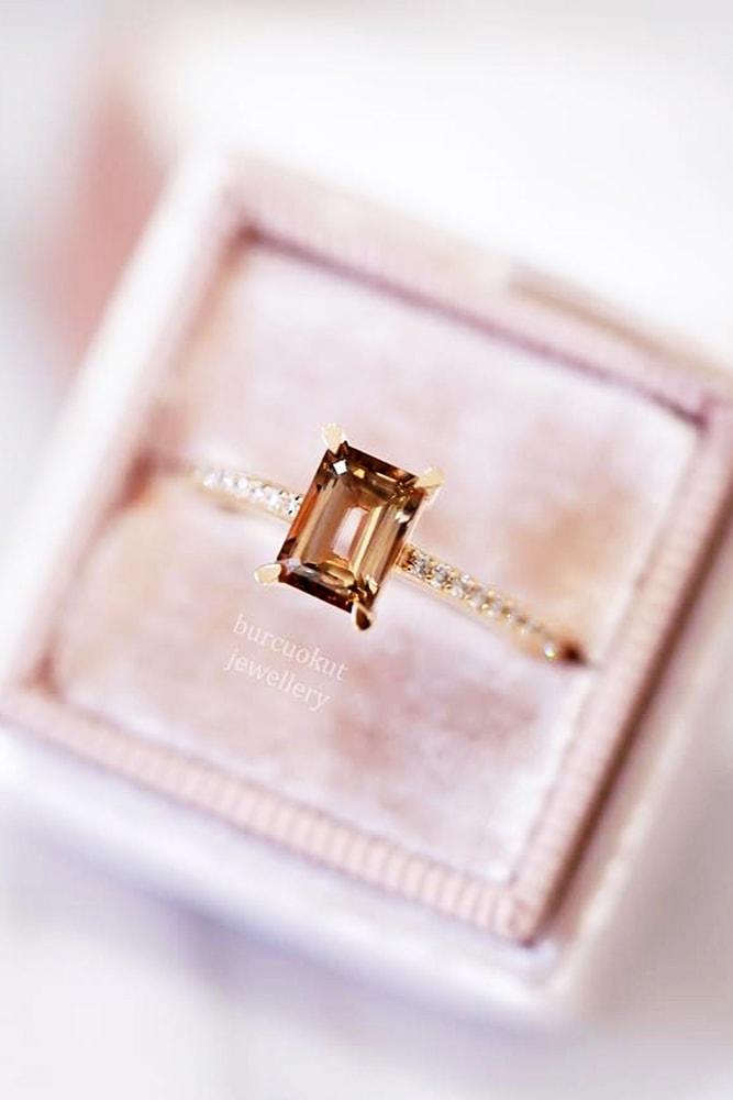 classic engagement rings brilliant emerald cut tourmaline in rose gold pave band classic