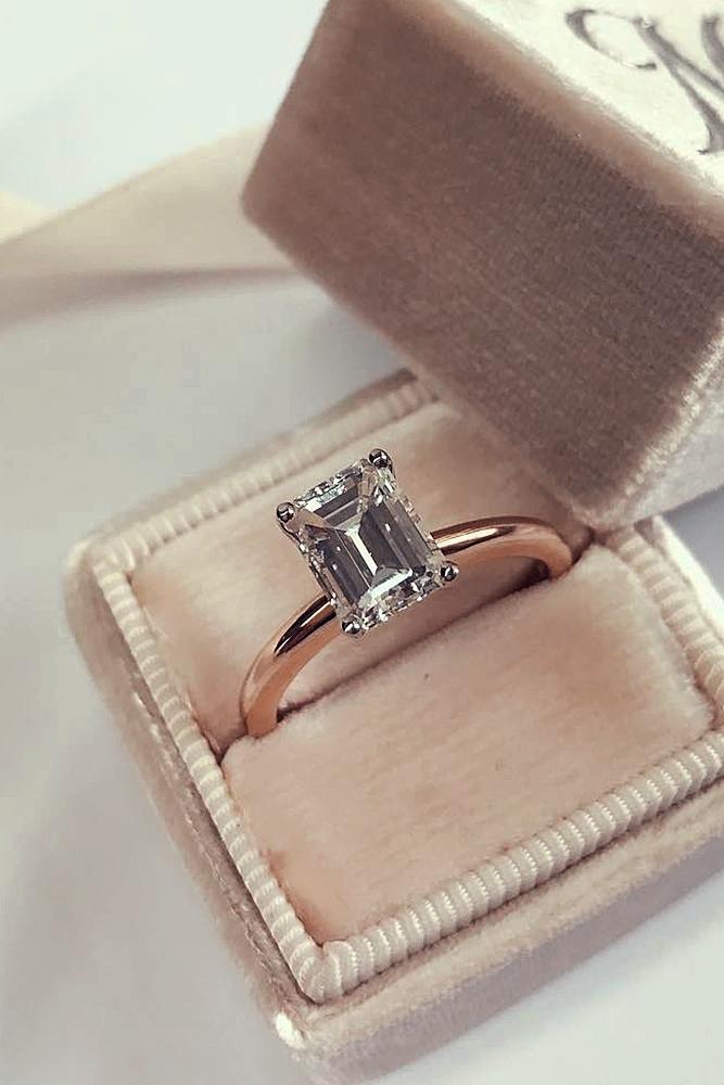classic engagement rings emerald cut rose gold diamond solitaire