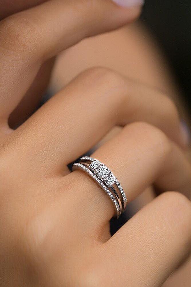 classic engagement rings pave band gold three stones