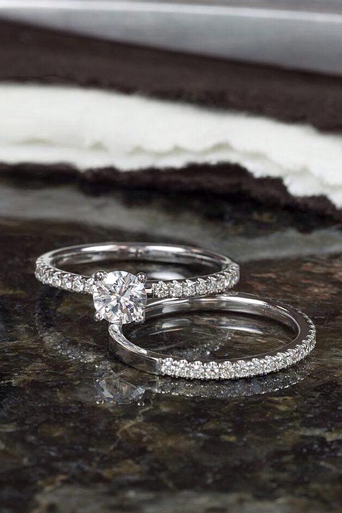 classic engagement rings pave band white gold wedding set