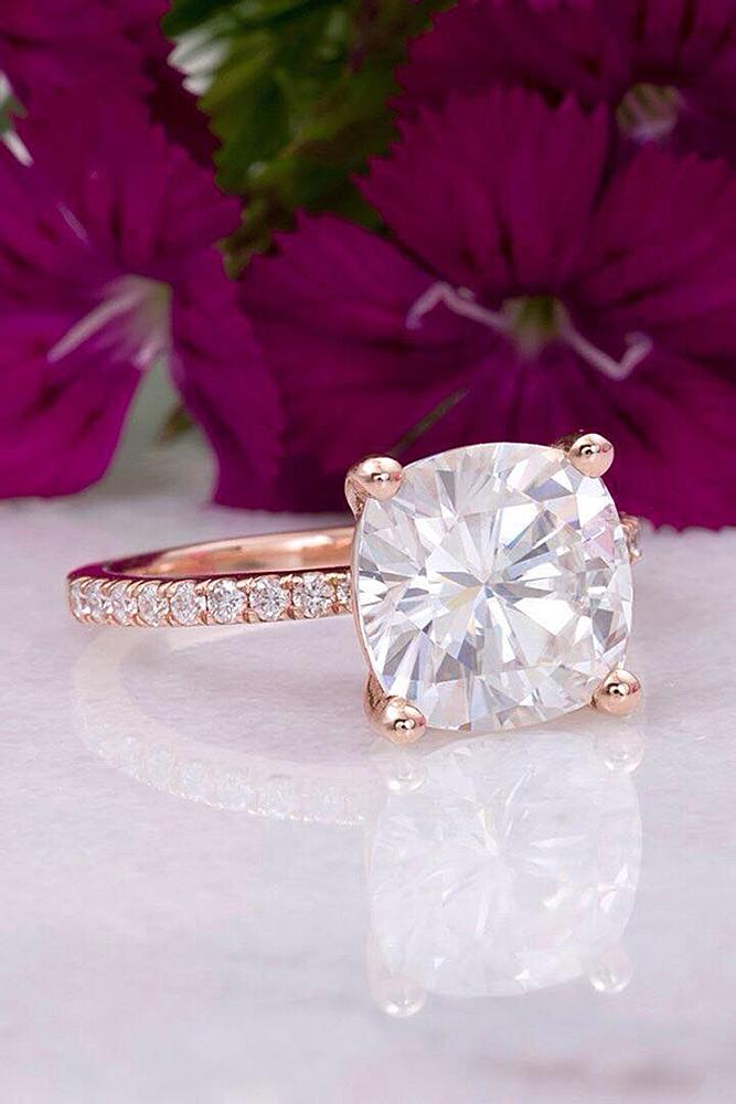 classic engagement rings rose gold pave band solitaire