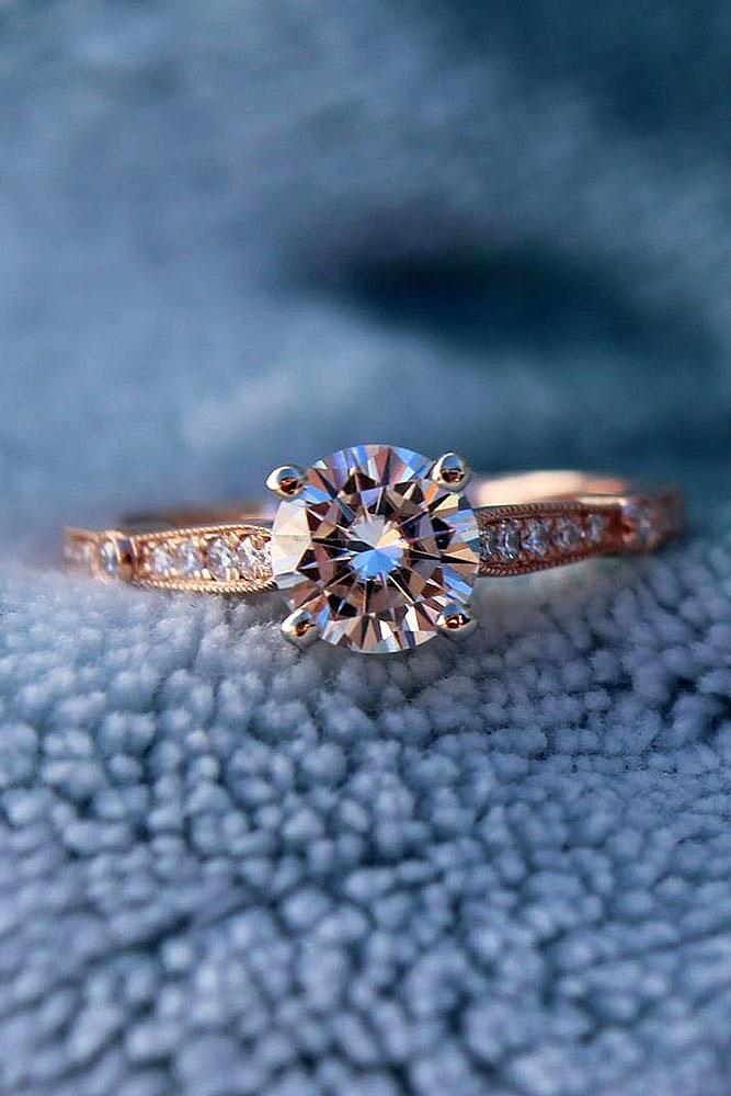 classic engagement rings solitaire diamond rose gold pave band