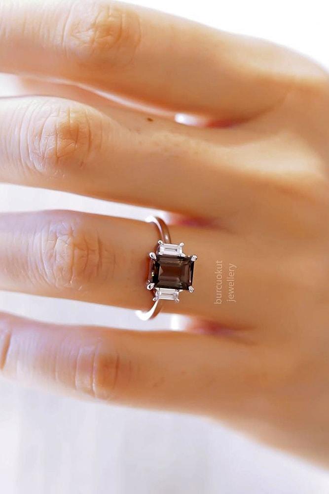 classic engagement rings two emerald cut gemstones and brilliant emerald cut tourmaline in rose gold pave band simple