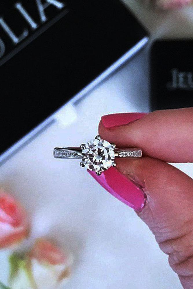 classic engagement rings white gold pave band solitaire diamond