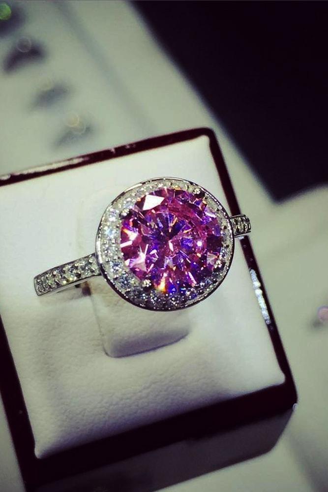 cubic zirconia engagement rings pink zirconia halo ring white gold pave band