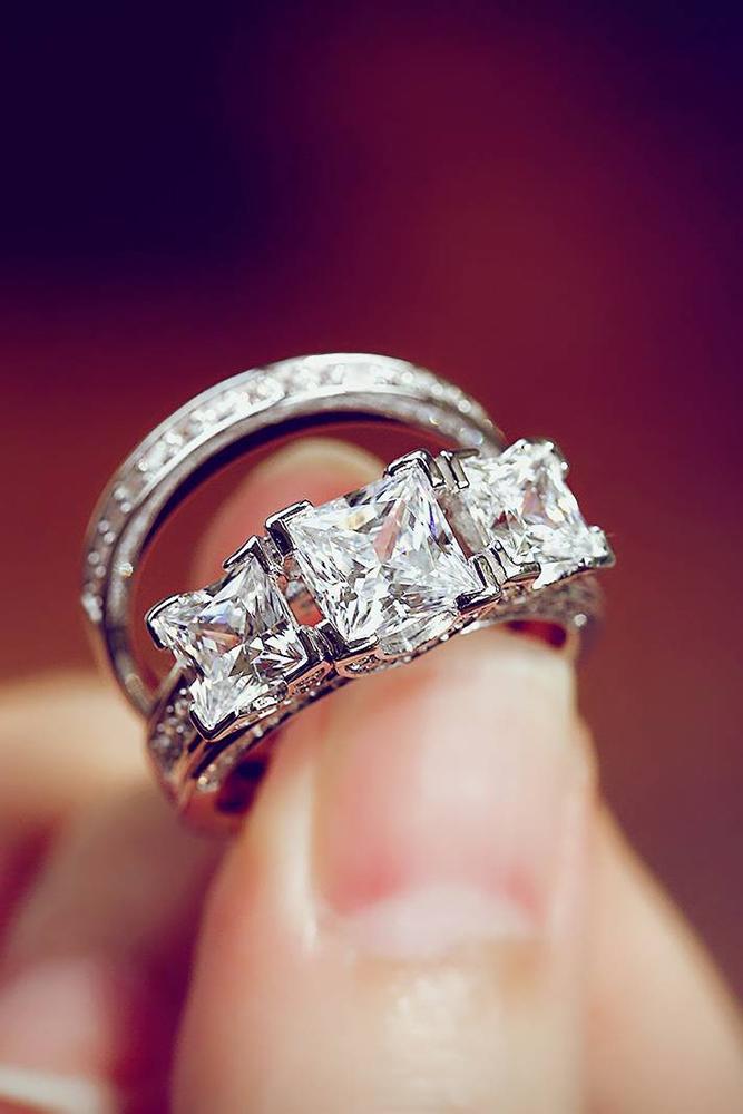 cubic zirconia engagement rings princess cut three stones