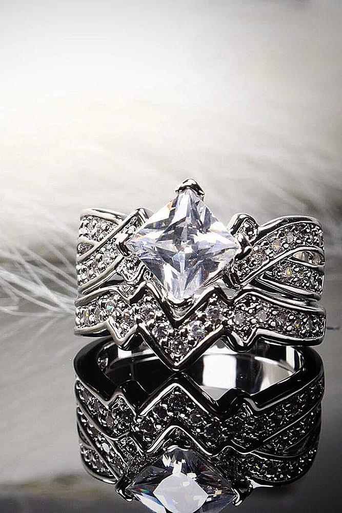 cubic zirconia engagement rings princess cut wedding set vintage