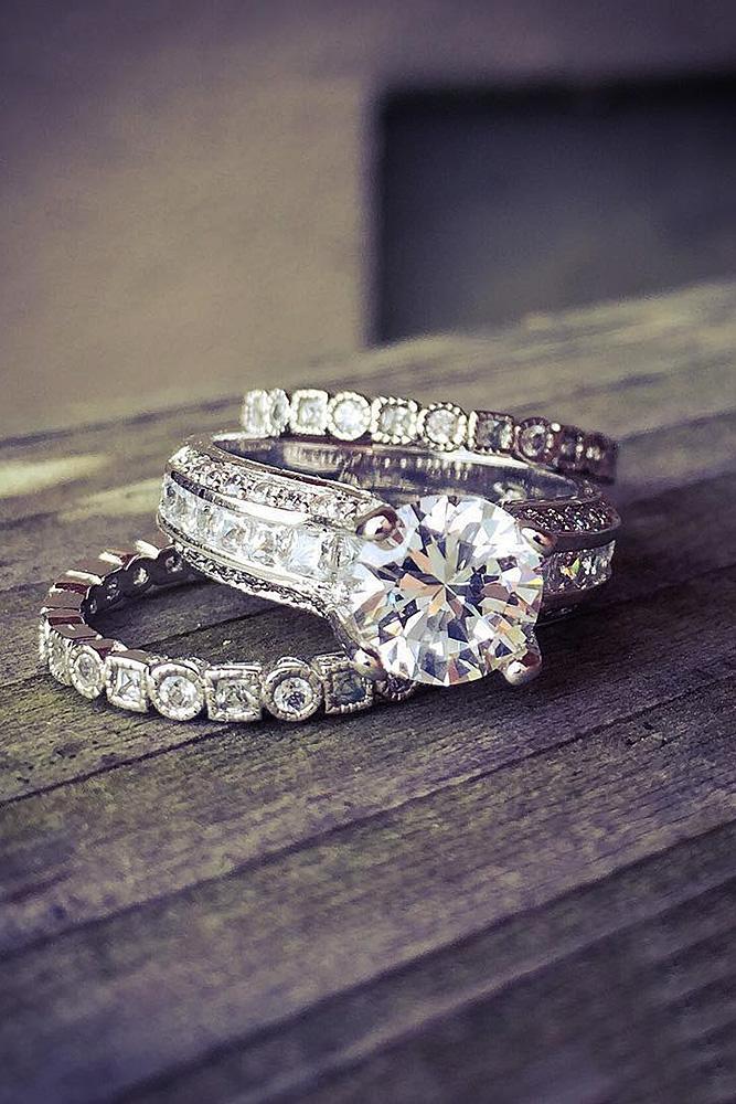 cubic zirconia engagement rings round cut solitaire wedding set