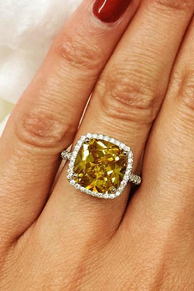 cubic zirconia engagement rings yellow cushion cut zirconia halo ring white gold pave band simple