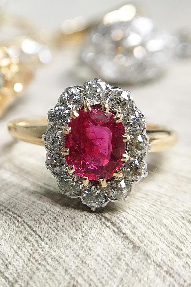 flower engagement rings floral oval cut ruby