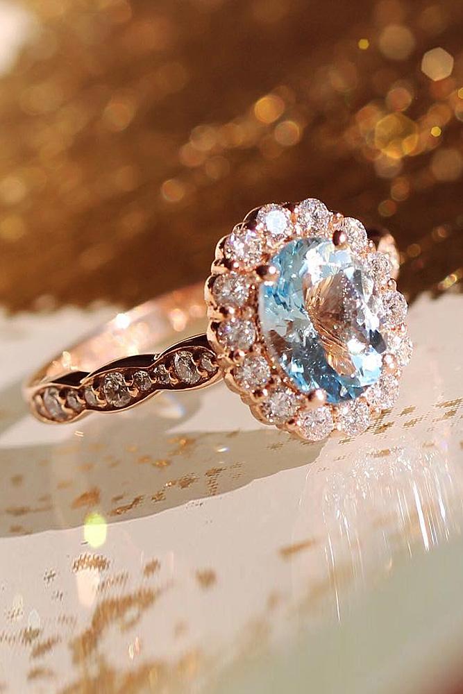 flower engagement rings halo gemstone pave band