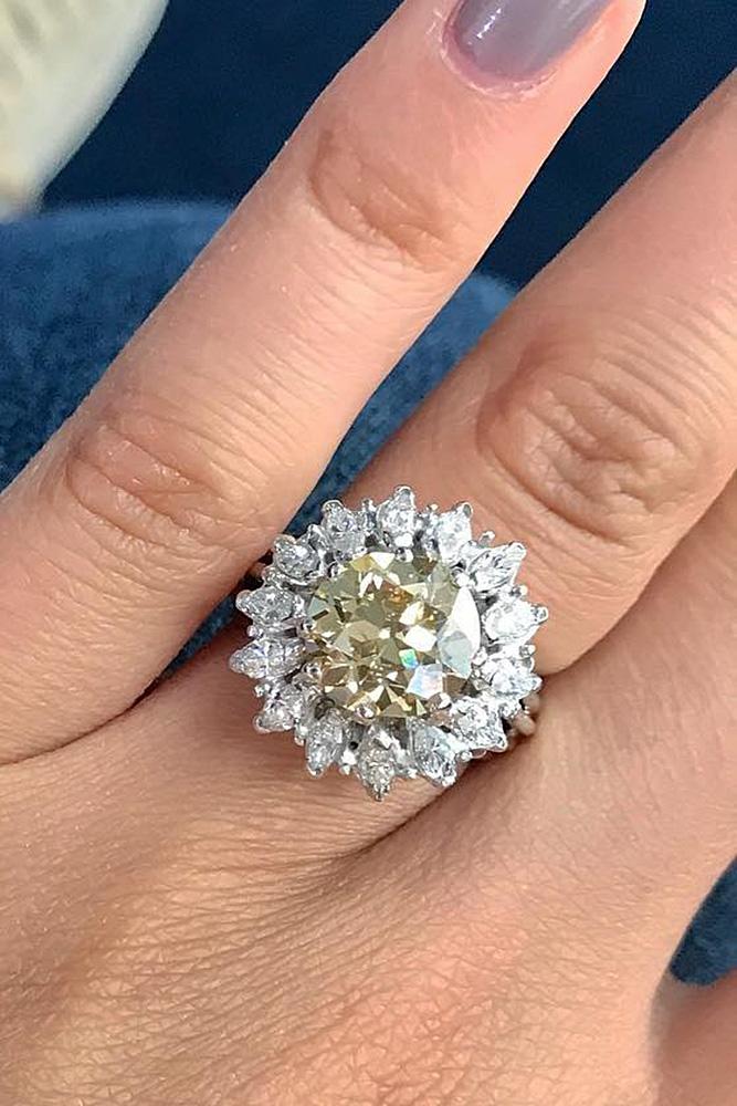 flower engagement rings round cut gemstone floral