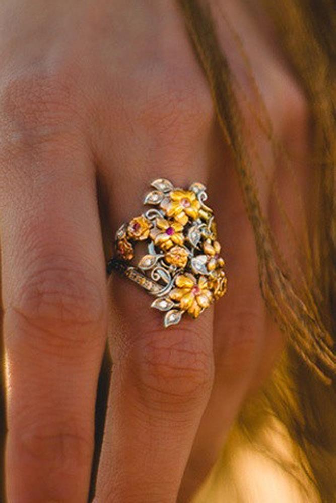 flower engagement rings unique elements rose gold yellow