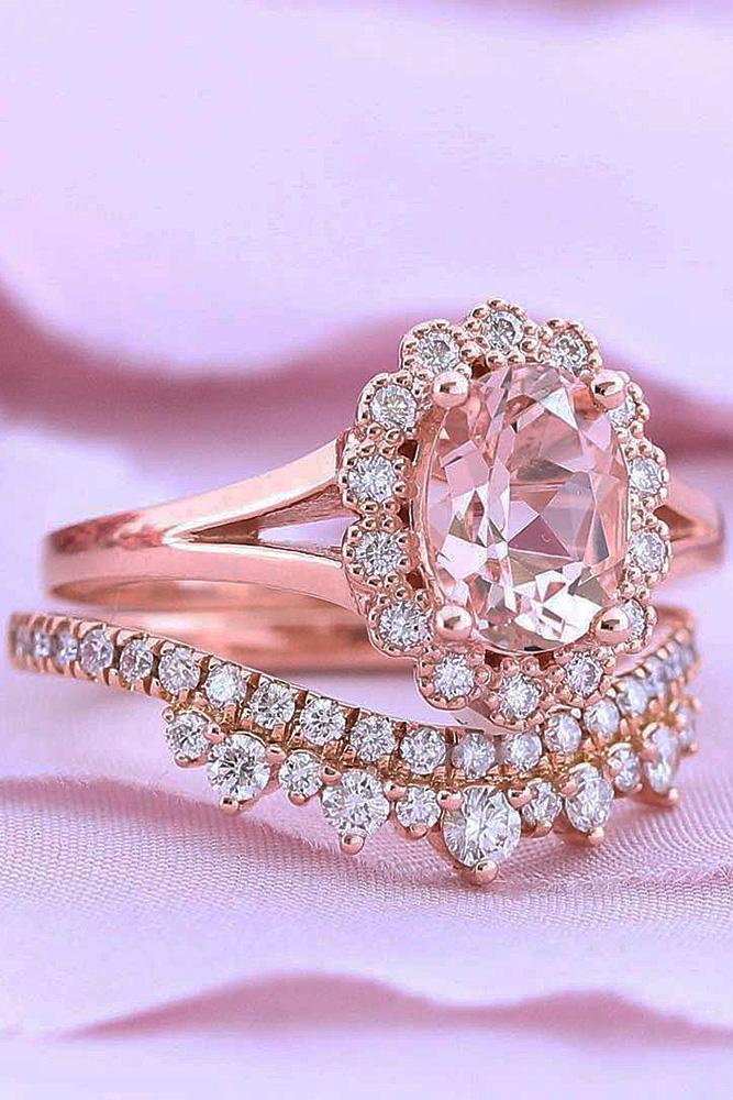 flower engagement rings wedding set rose gold