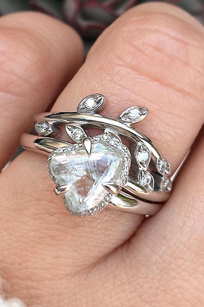 flower engagement rings white gold heart cut gemstone unique pave band sparkling