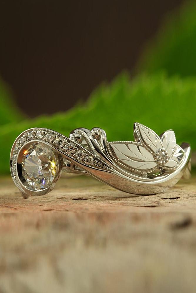 flower engagement rings white gold round cut diamonds unique pave band amazing