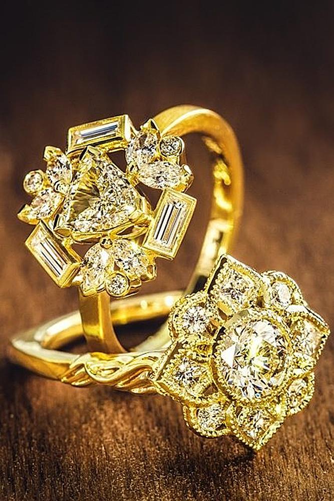 flower engagement rings yellow gold diamonds pave band wonderful