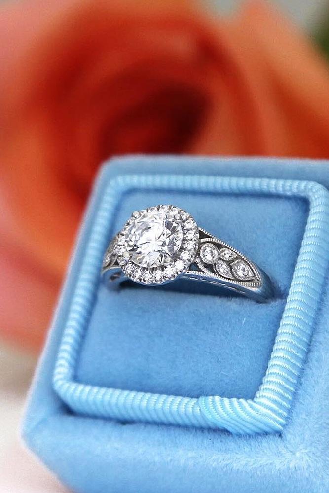 gold engagement rings halo round cut diamond vintage
