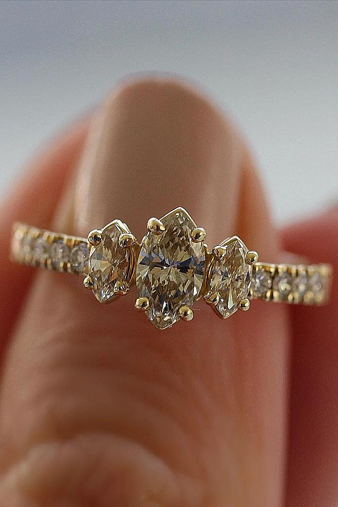 gold engagement rings marquise cut yellow gold pave band