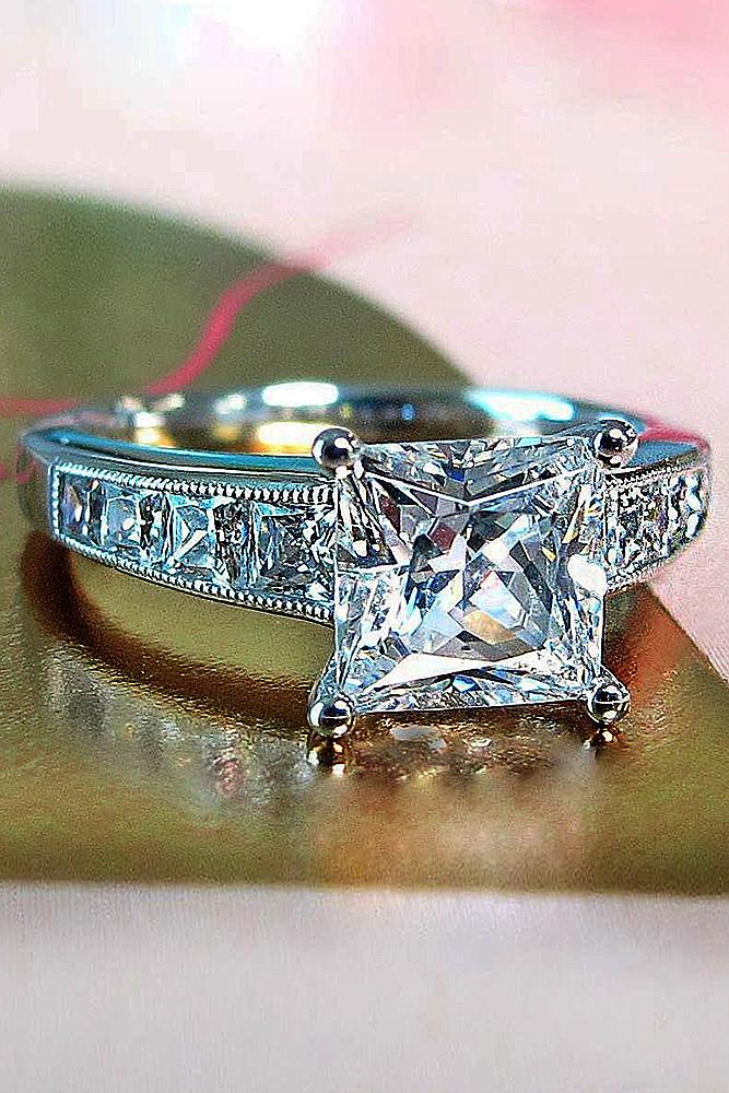 gold engagement rings princess cut solitaire diamond white gold