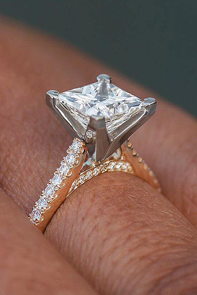 gold engagement rings princess cut solitaire diamond white yellow gold