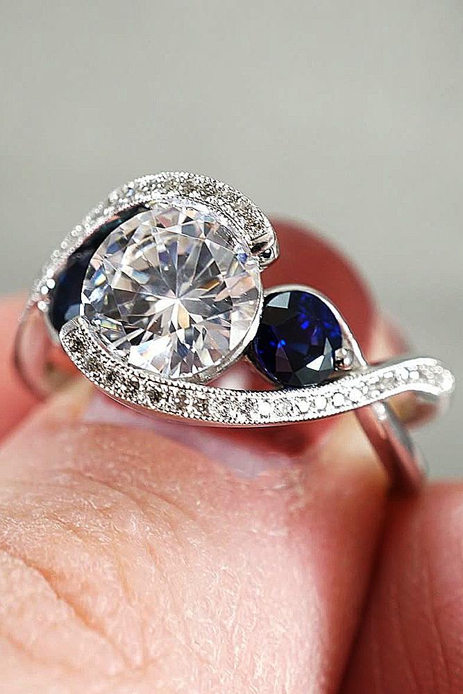 gold engagement rings white gold pave band unique sapphire