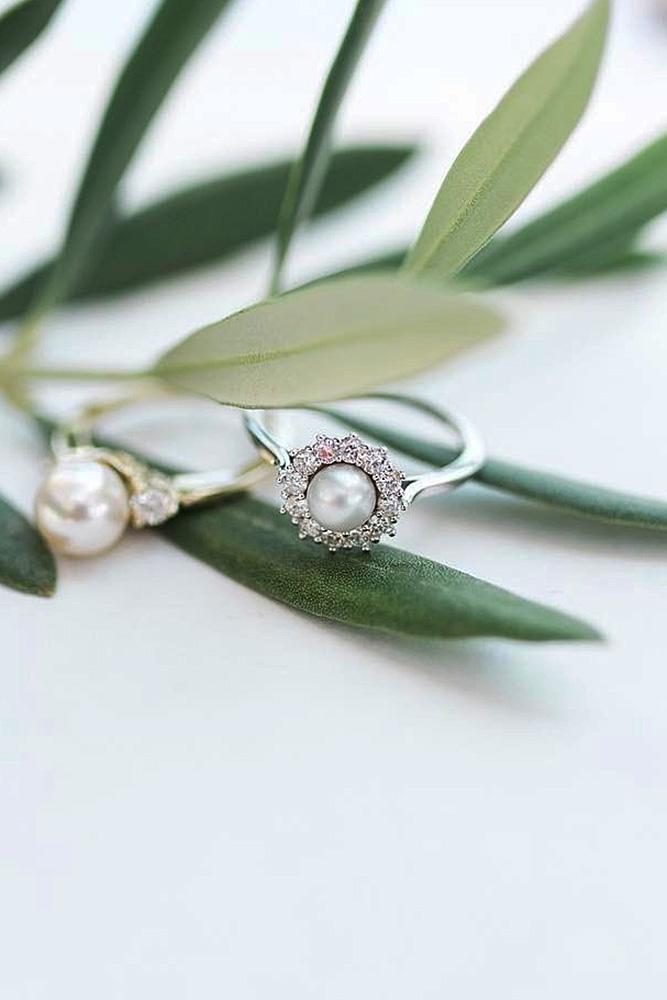 pearl engagement rings halo floral white gold