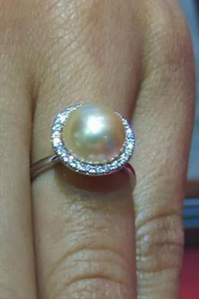 pearl engagement rings halo gold diamonds round