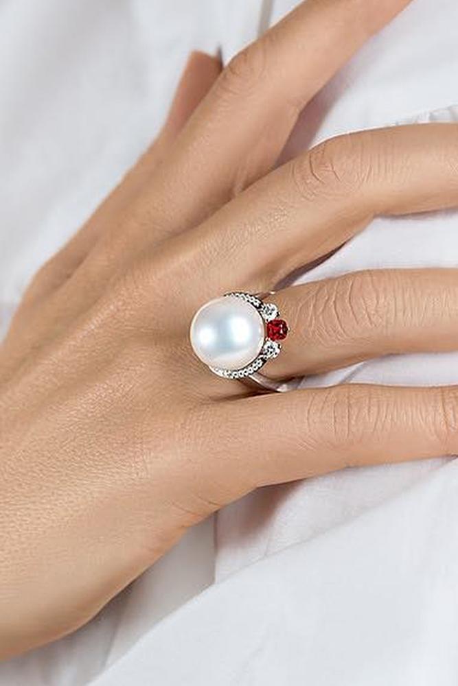 Wholesale White Gold And Rose Gold Pearl Wedding Ring With Crystal Accents  For Womens Pearl Engagement Ring Set From Lucky0001, $3.52 | DHgate.Com