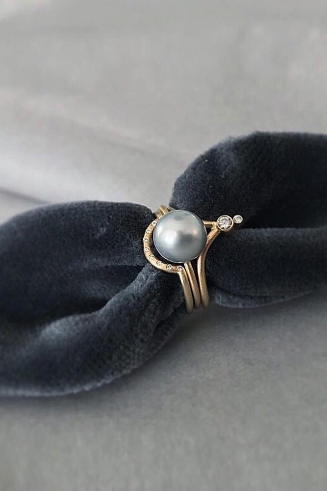 pearl engagement rings rose gold unique modern