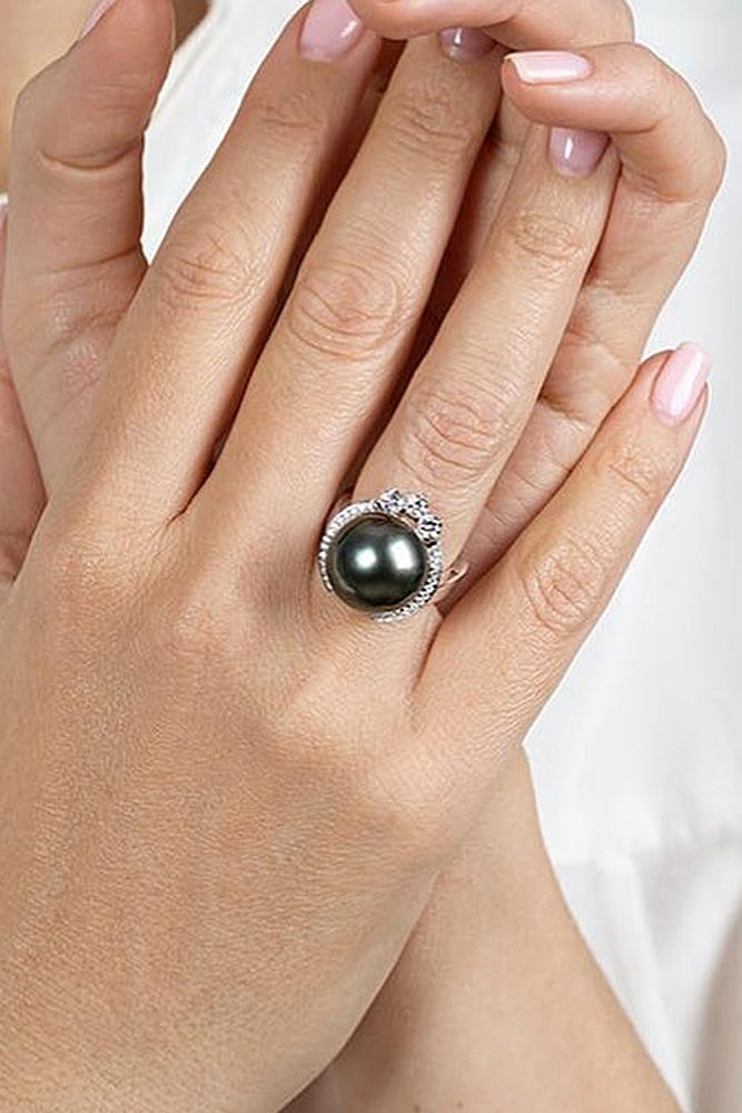 pearl engagement rings unique modern black pearl