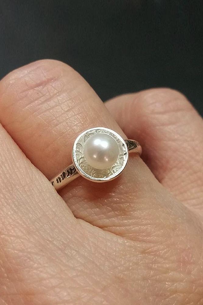 pearl engagement rings white gold halo
