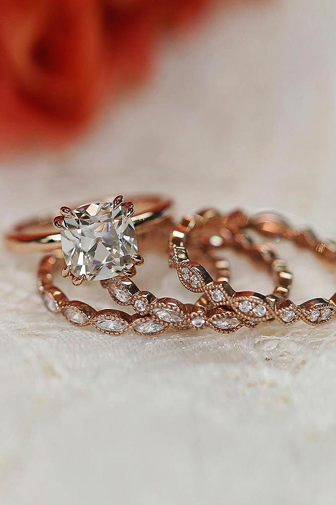 rose gold wedding rings cushion cut solitaire diamond