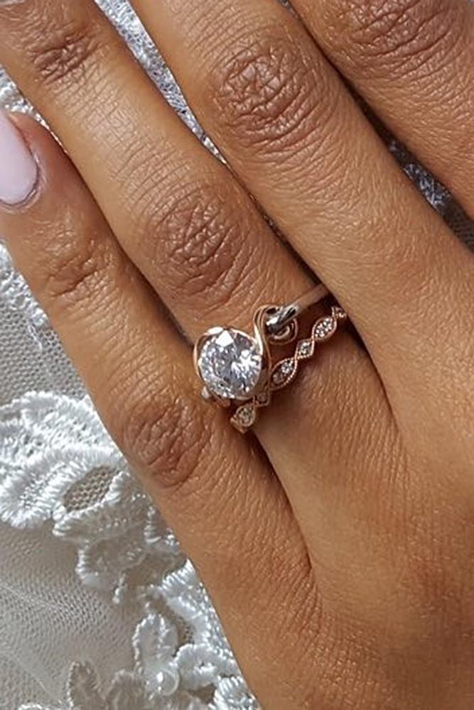 rose gold wedding rings set vintage round cut diamond
