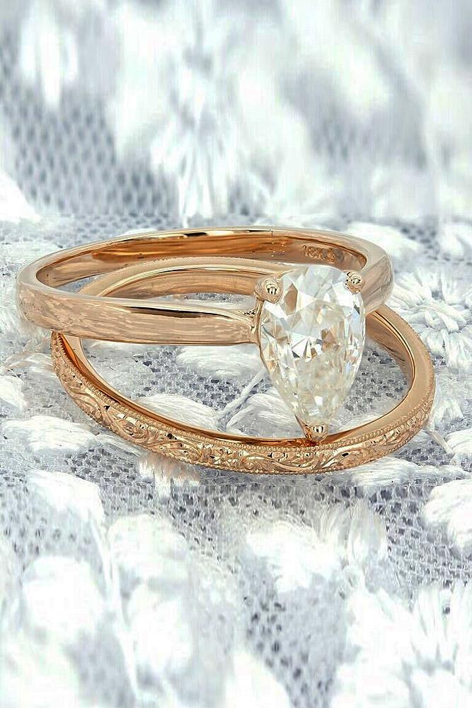 rose gold wedding rings simple pear cut solitaire