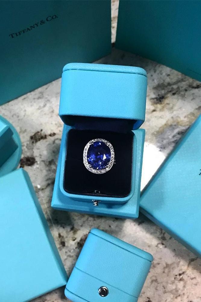 tiffany engagement rings white gold sparkling oval cut blue sapphire halo pave band