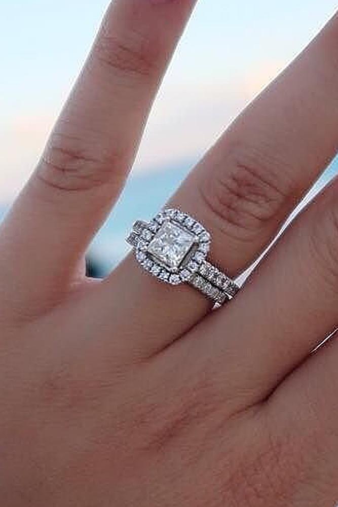 beautiful wedding ring sets princess cut halo pave band