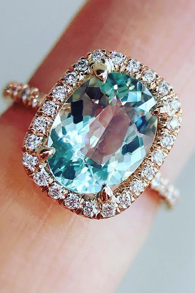 best rose gold engagement rings emerald cut halo pave band